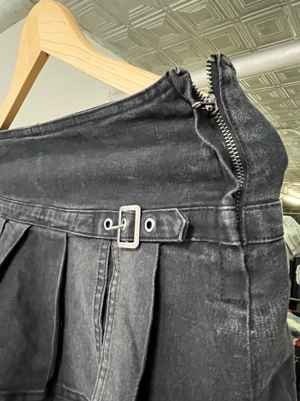 Urban Outfitters Side Zip Black Pleated Mini Skirt with Buckle